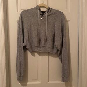 Forever 21 Heather Gray Zip-Up cropped Hoodie